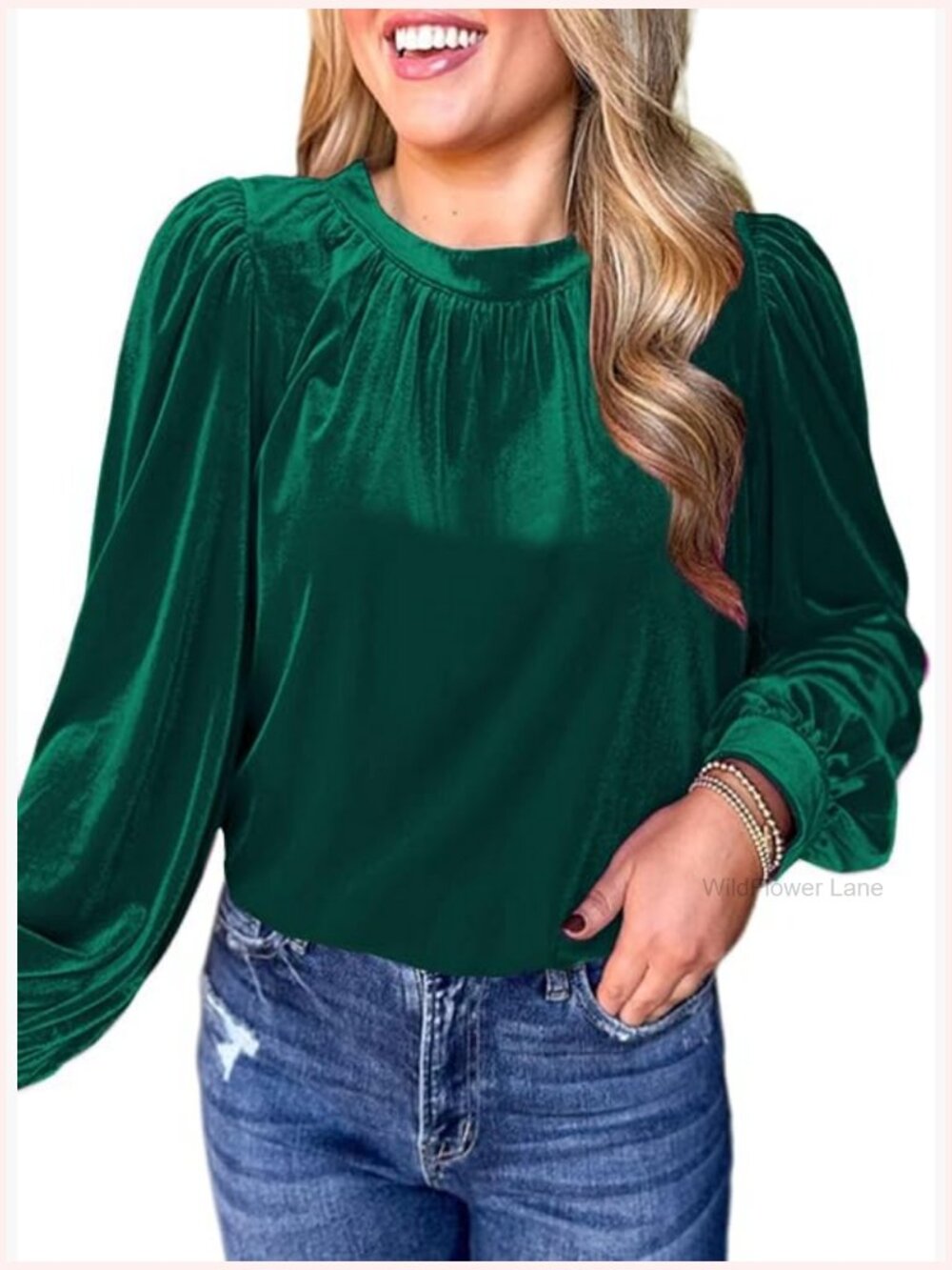 Womens Puff Long Sleeve Velvet Tunic Dressy Cute Elegant Ruched Holiday Top - Picture 1 of 4